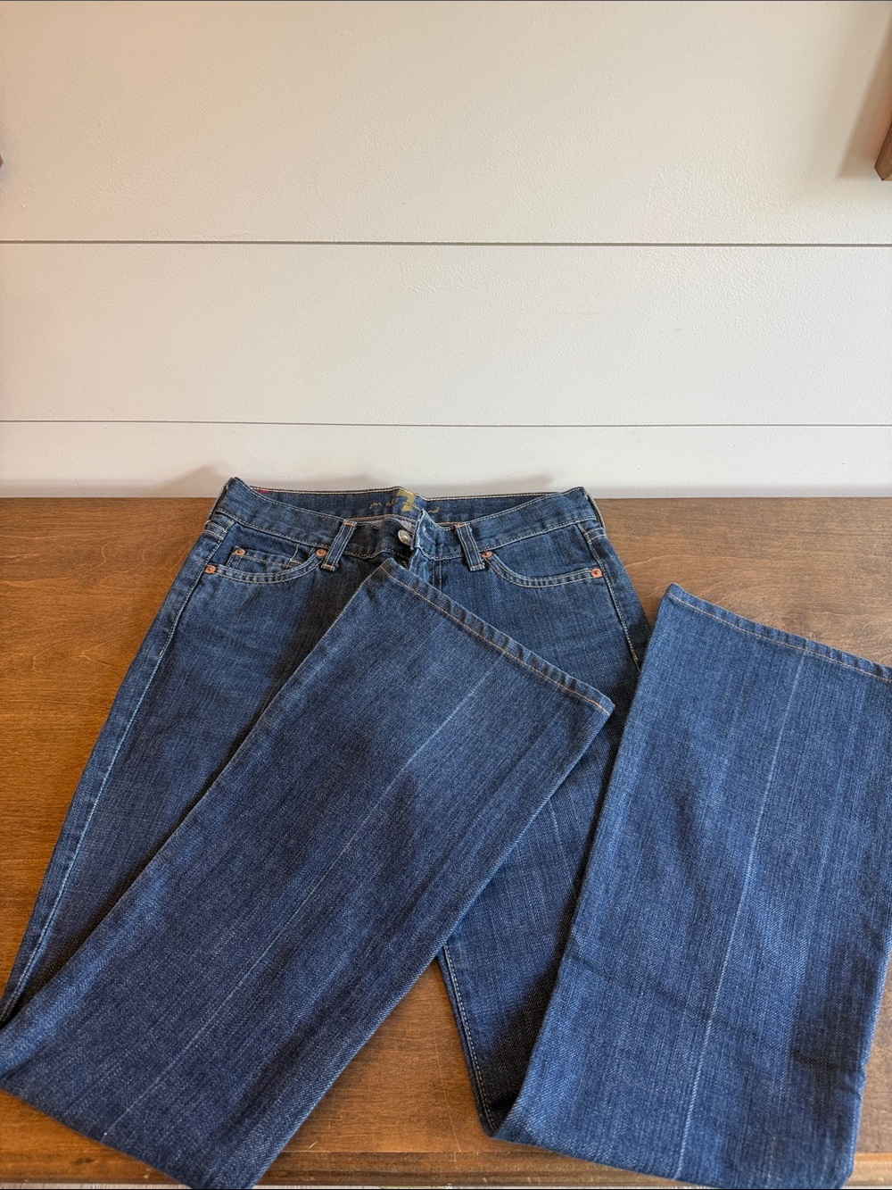 7 For All Mankind Dark Blue Wide Leg Flare Jeans